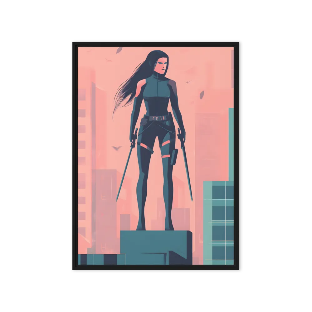 Urban Sentinel: A Warrior's Stand | Canvas with Black Frame | 20″×28″