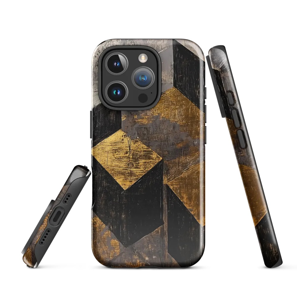 Geometric Harmony in Gold and Black | Phone Case |  16 Pro | Tough Case | Glossy