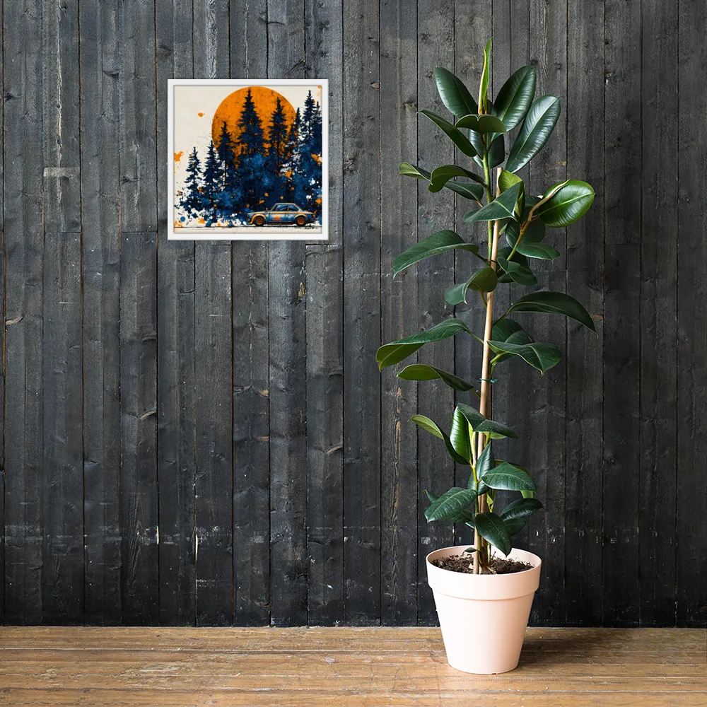 Sunset Forest Drive 
 Poster with White Frame | 18″x 18″