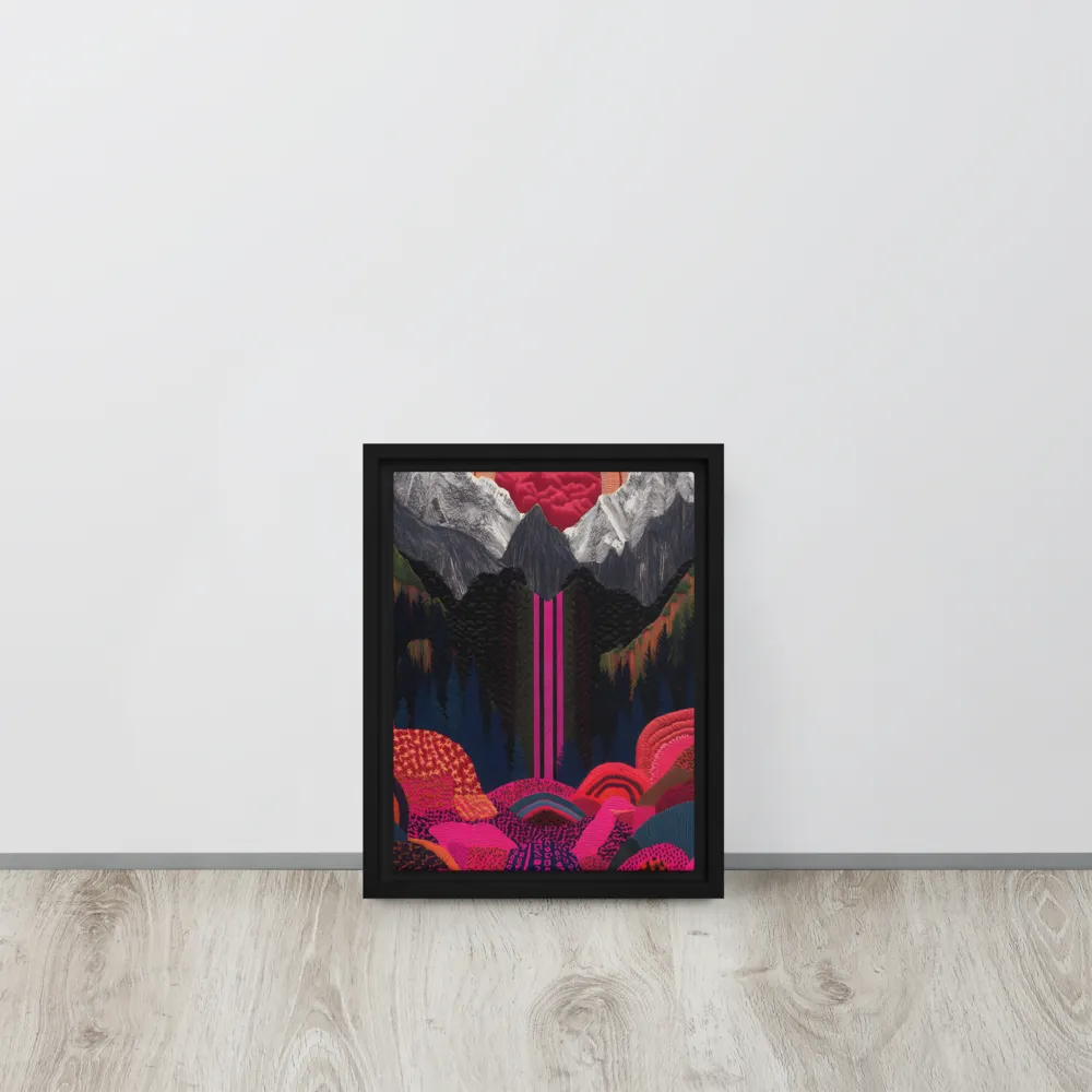 Ethereal Cascade: A Surreal Landscape | Canvas with Black Frame | 9″×12″