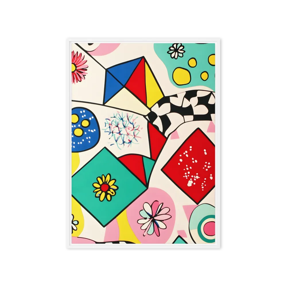 Joyful Geometry: A Playful Dance of Shapes and Colors | Canvas with White Frame | 20″×28″