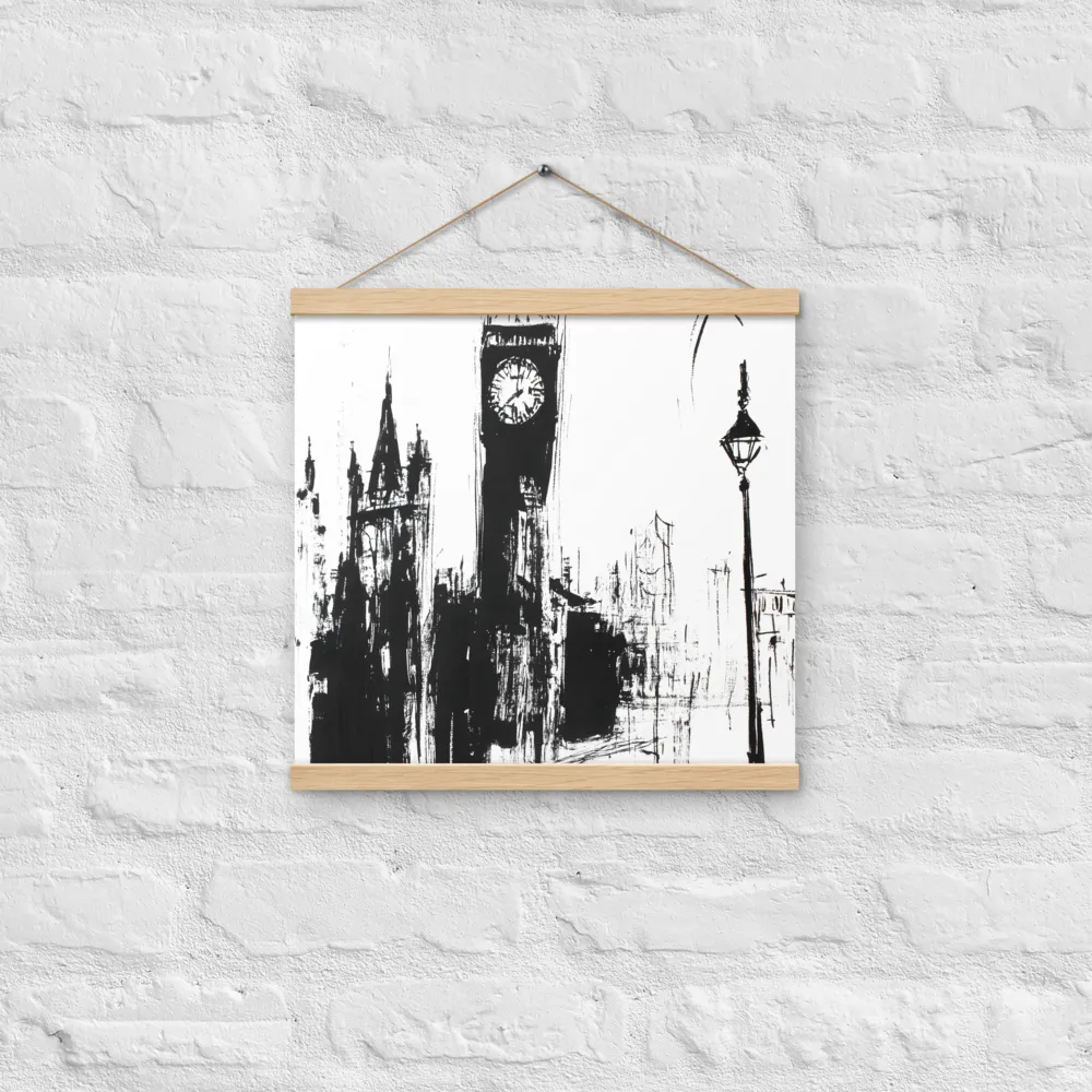 Clock Tower in Motion | Poster With Oak Wood Hanger | 16″×16″