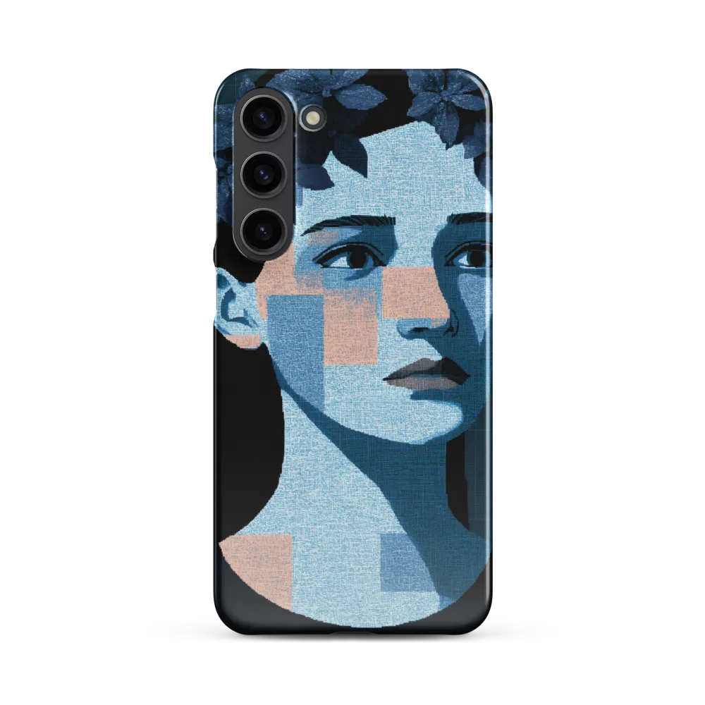 Grid-Wreathed Cyan Portrait