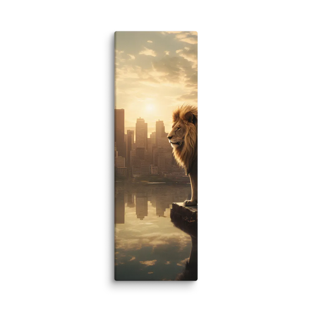 The Lion's Gaze Over the Urban Symphony | Canvas | 12″×36″