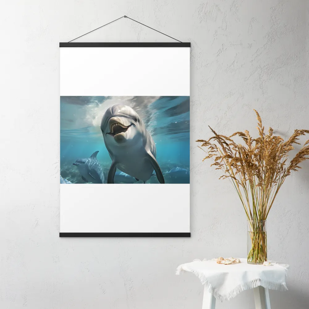 Beneath the Waves: A Dolphin's Dance | Poster With Black Wood Hanger | 24″×36″