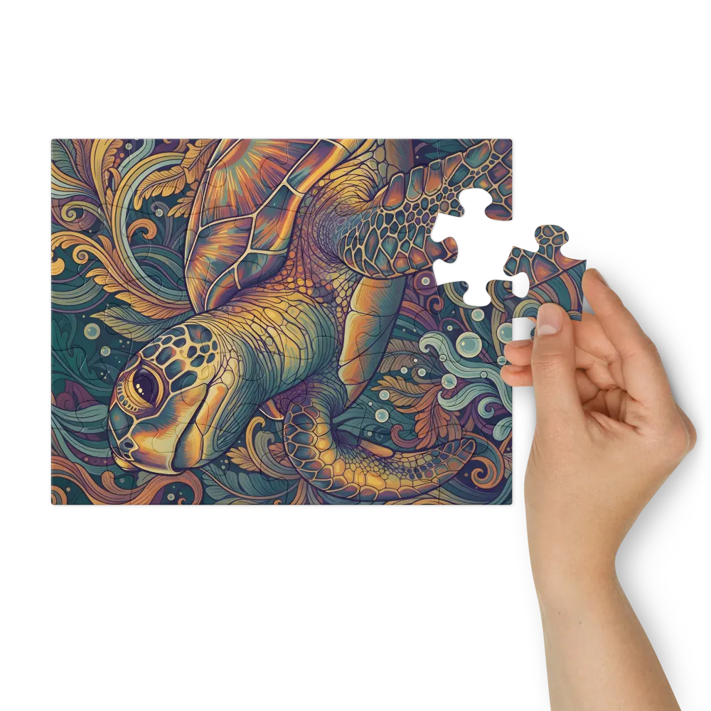 Ornate Sea Turtle 
 Jigsaw Puzzle in Tin Box
