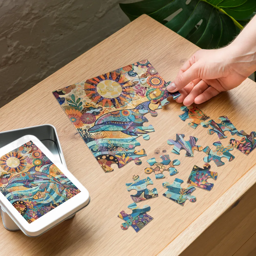 Sunlit Dolphin Mosaic 
 Jigsaw Puzzle in Tin Box