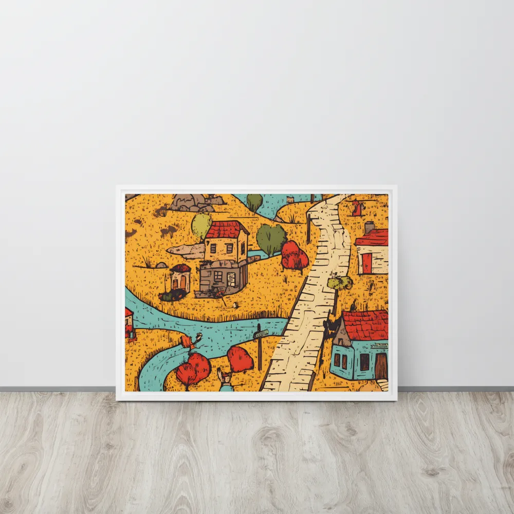 Whimsical Village Landscape | Canvas with White Frame | 18″×24″