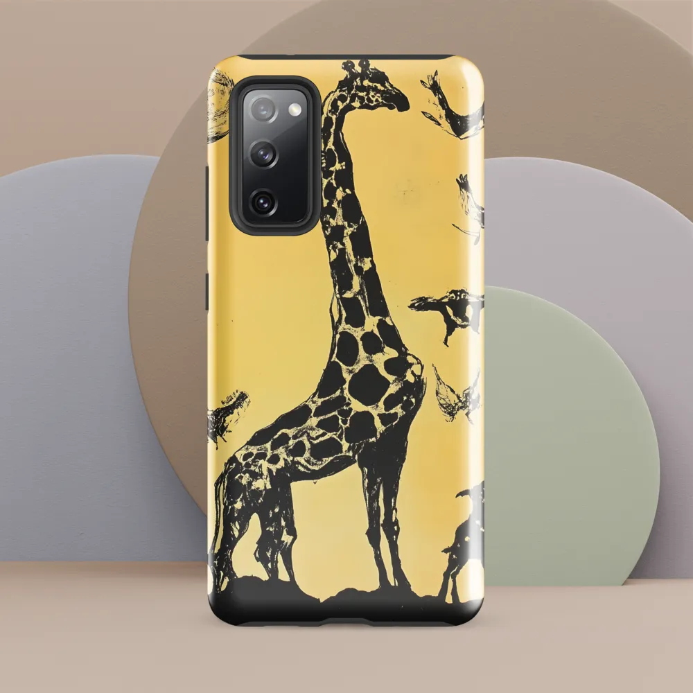 Whimsical Harmony of Giraffe and Birds
