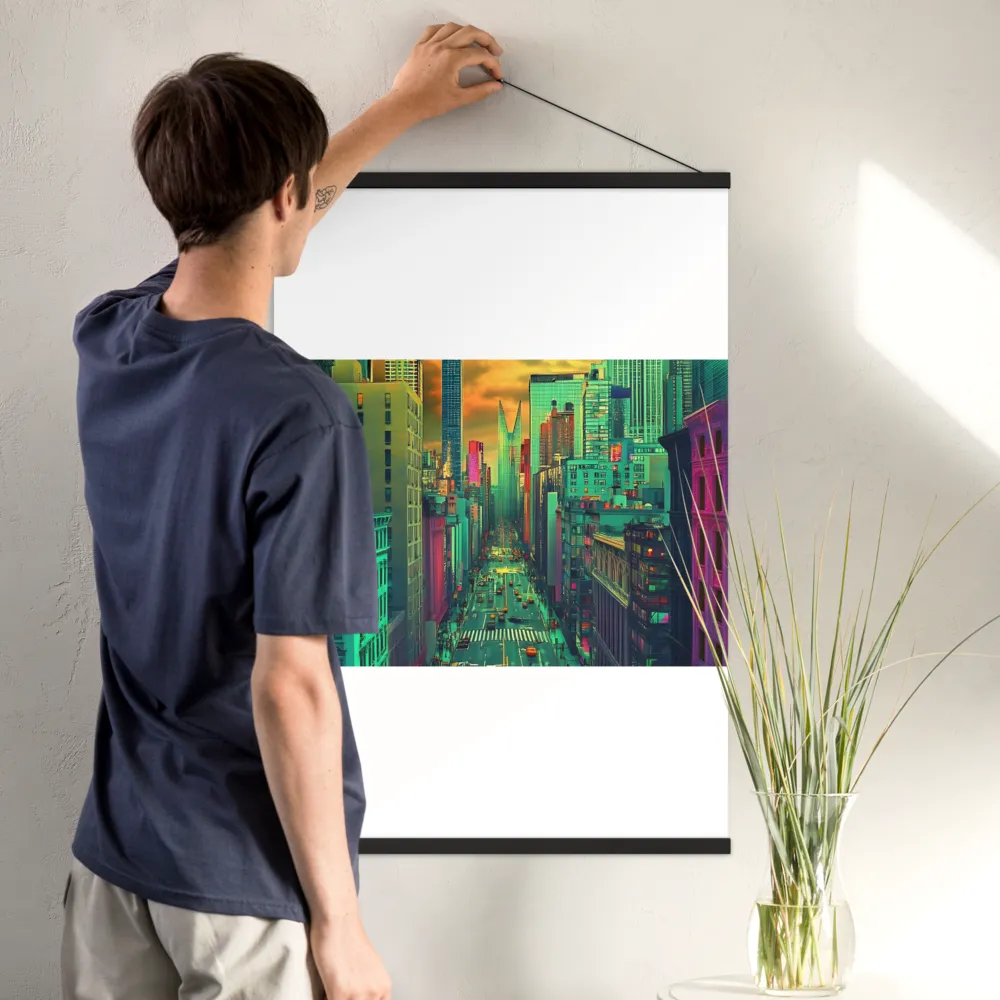 Urban Surrealism: Neon Dreams | Poster With Black Wood Hanger | 24″×36″