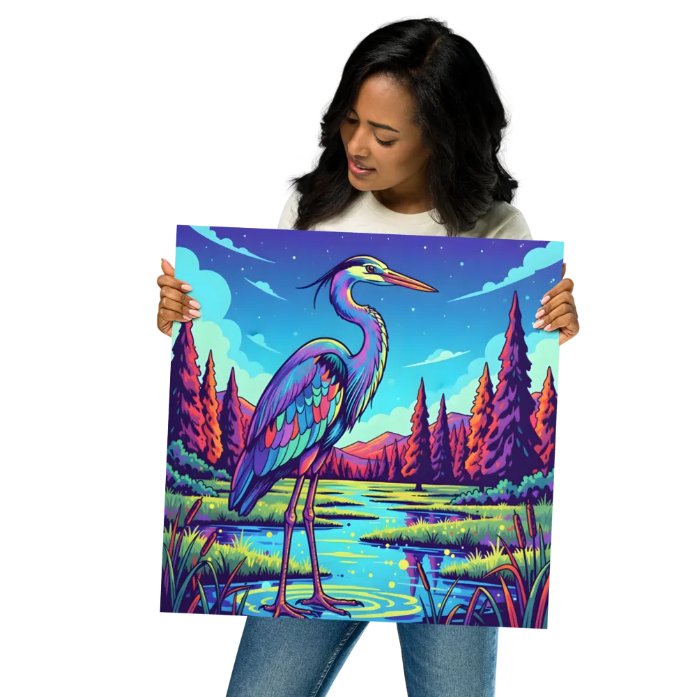 Neon Heron 
 Poster | 18″x 18″