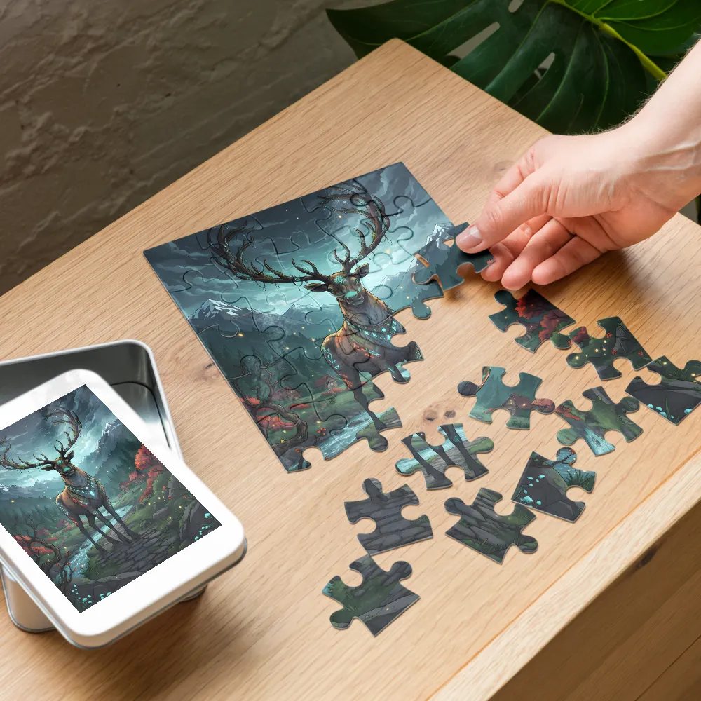 Runic Stag 
 Jigsaw Puzzle in Tin Box