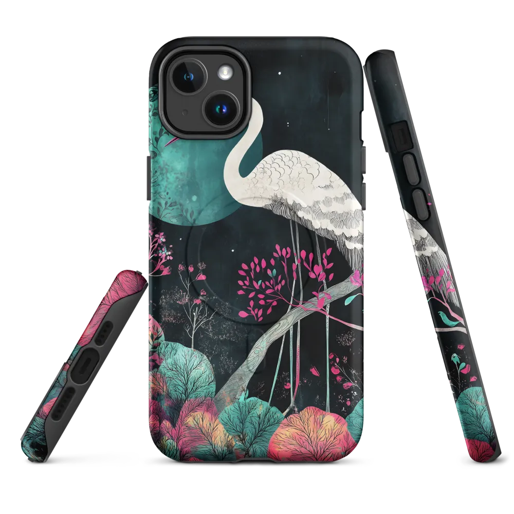 Ethereal Presence: Heron in a Floral Dreamscape | Phone Case |  14 Plus | MagSafe® Tough Case | Matte