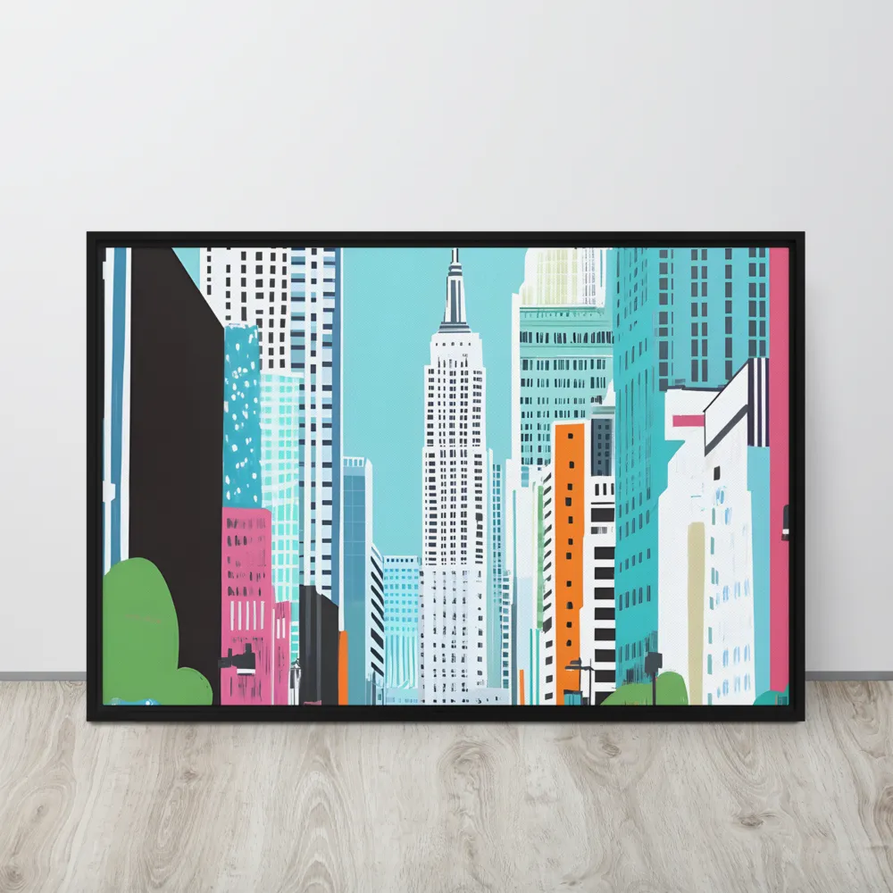 Urban Symphony: A Modern Cityscape | Canvas with Black Frame | 24″×36″