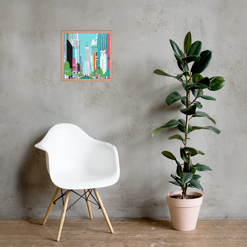 Urban Symphony: A Modern Cityscape | Poster with Red oak Frame | 16″×16″