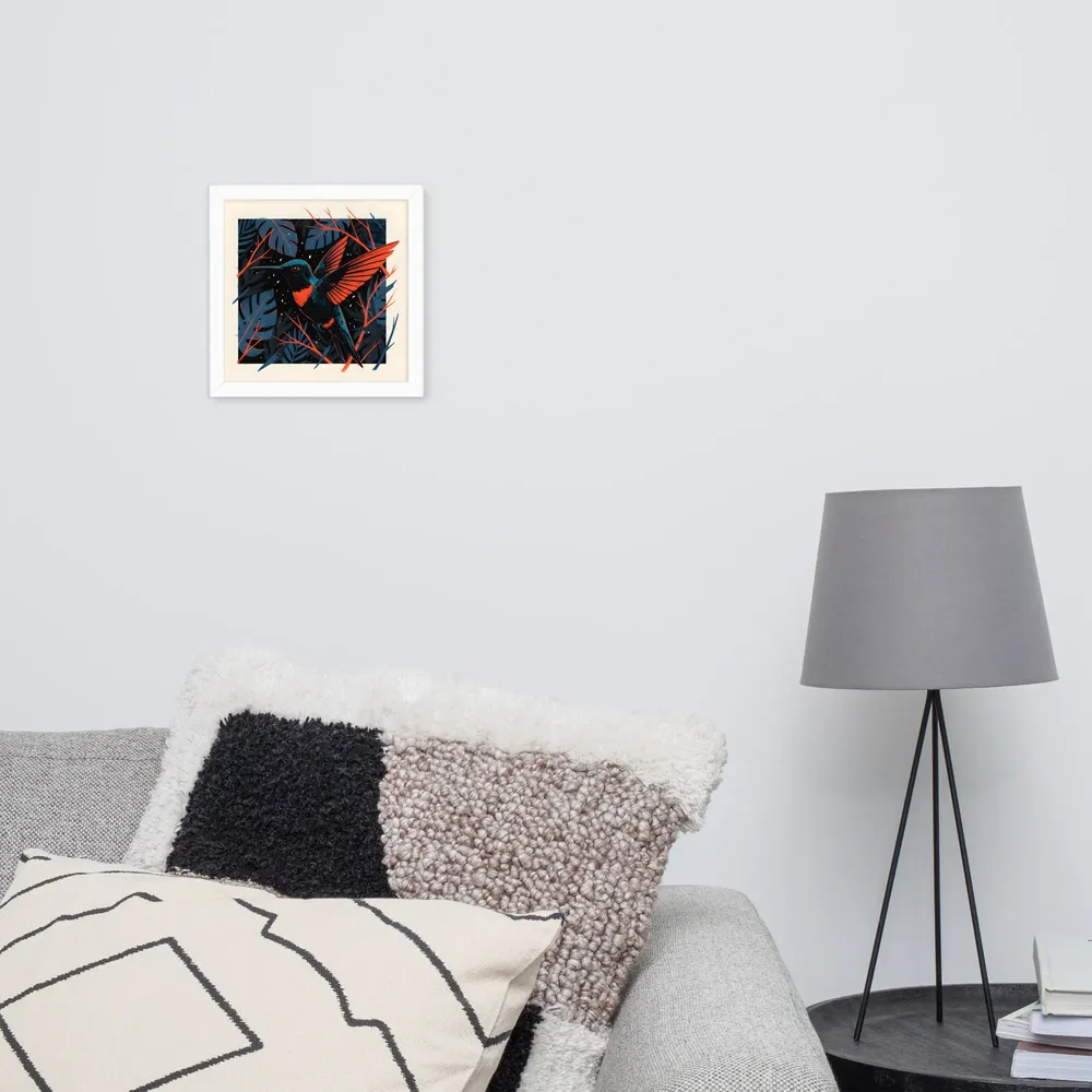 Midnight Hummingbird 
 Poster with White Frame | 10″x 10″