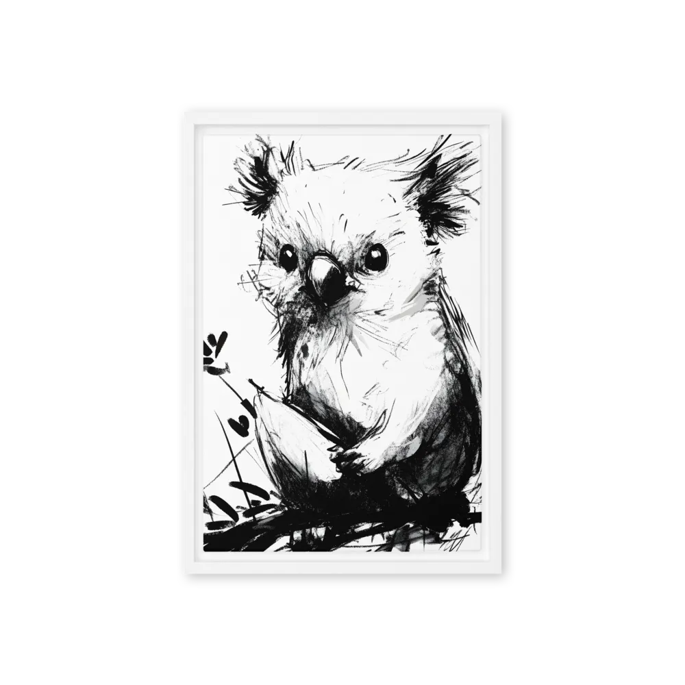 Whimsical Koala in Ink | Canvas with White Frame | 12″×18″