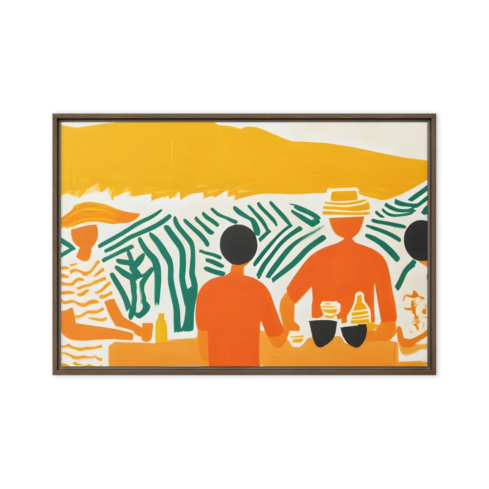 Summer Vibes: Café Conversations | Canvas with Brown Frame | 20″×30″