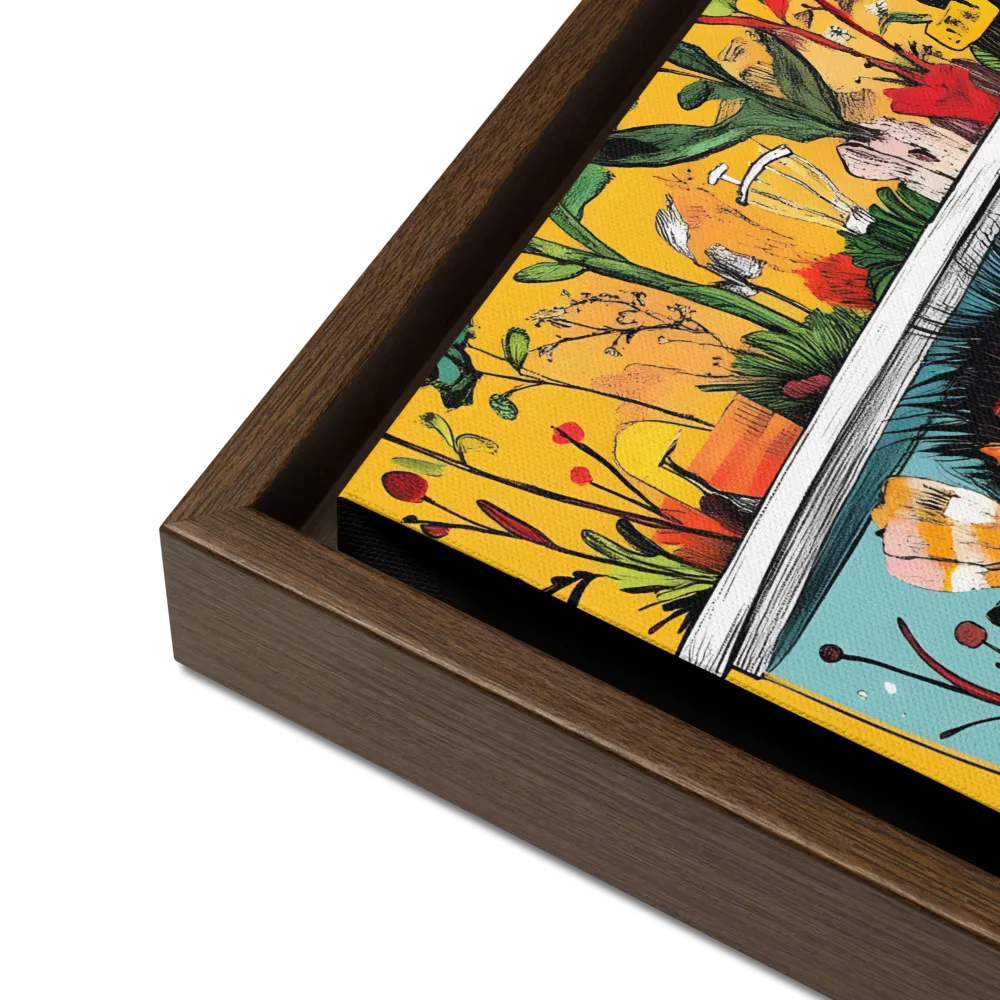 Whimsical Garden Head | Canvas with Brown Frame | 12″×12″