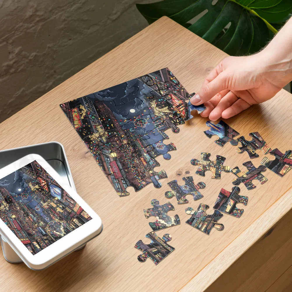 Midnight Holiday Avenue 
 Jigsaw Puzzle in Tin Box