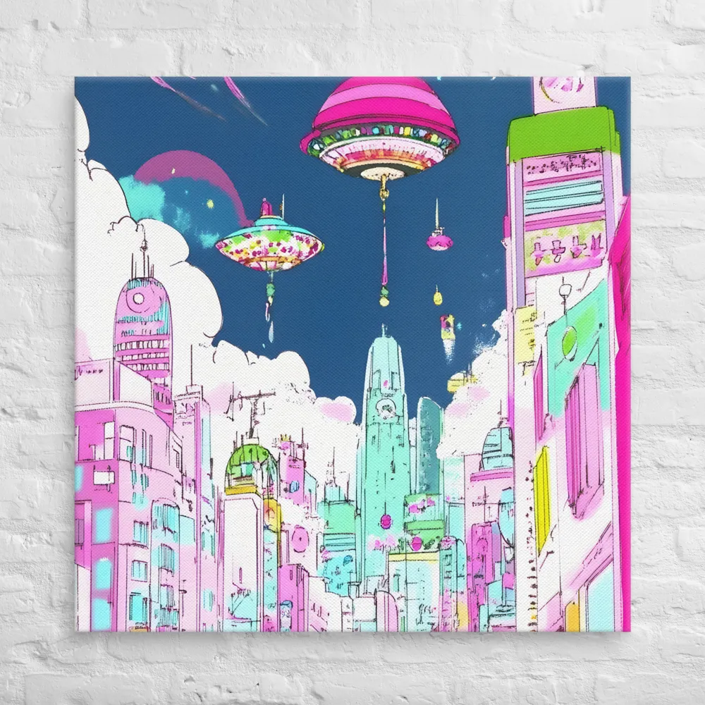 Futuristic Cityscape with Floating Structures | Canvas | 37″×37″