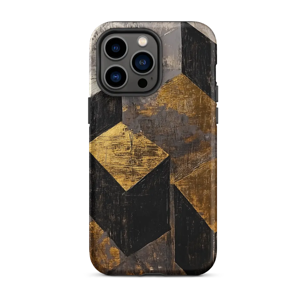 Geometric Harmony in Gold and Black | Phone Case |  14 Pro Max | Tough Case | Matte