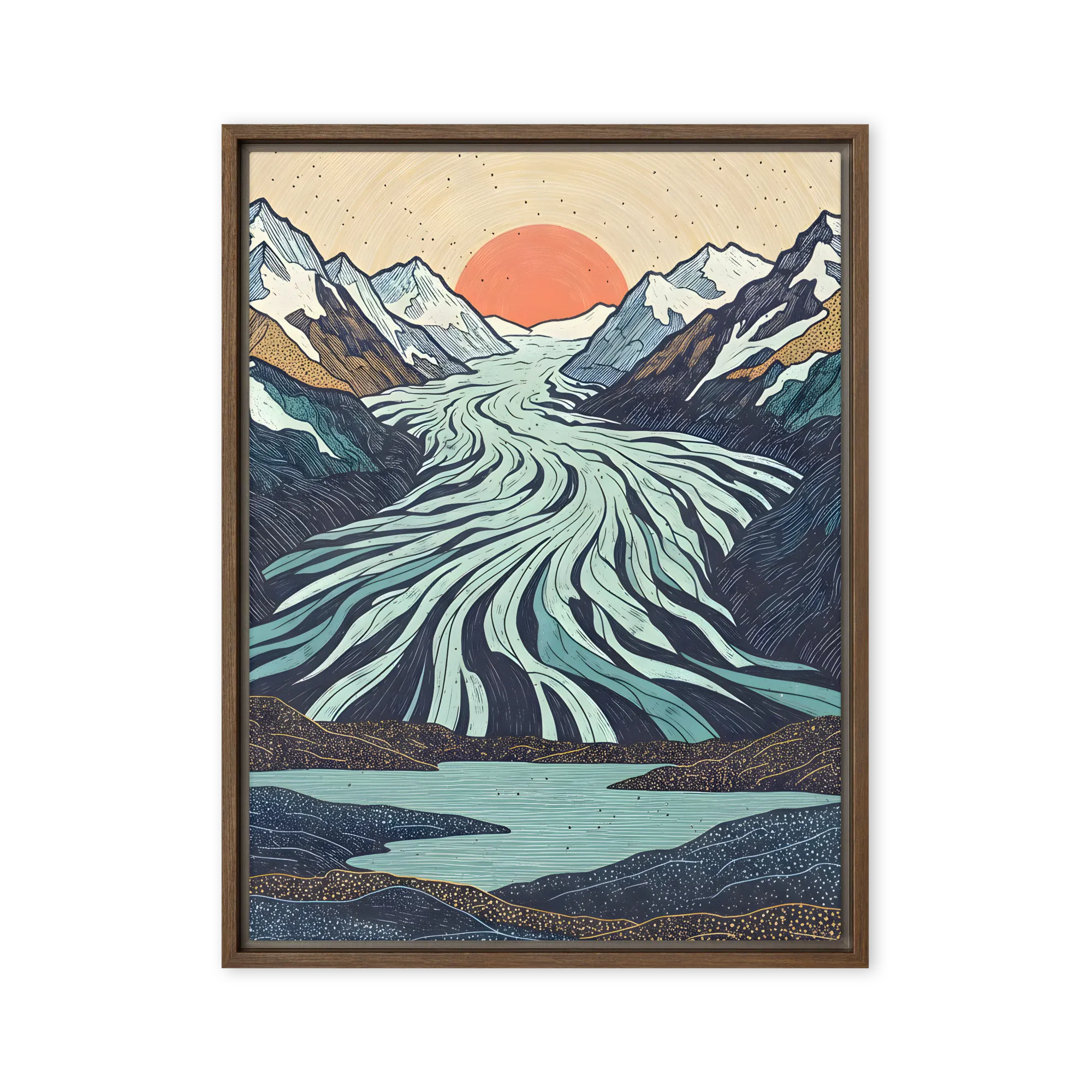 Glacier Valley Sunset 
 Canvas with Brown Frame