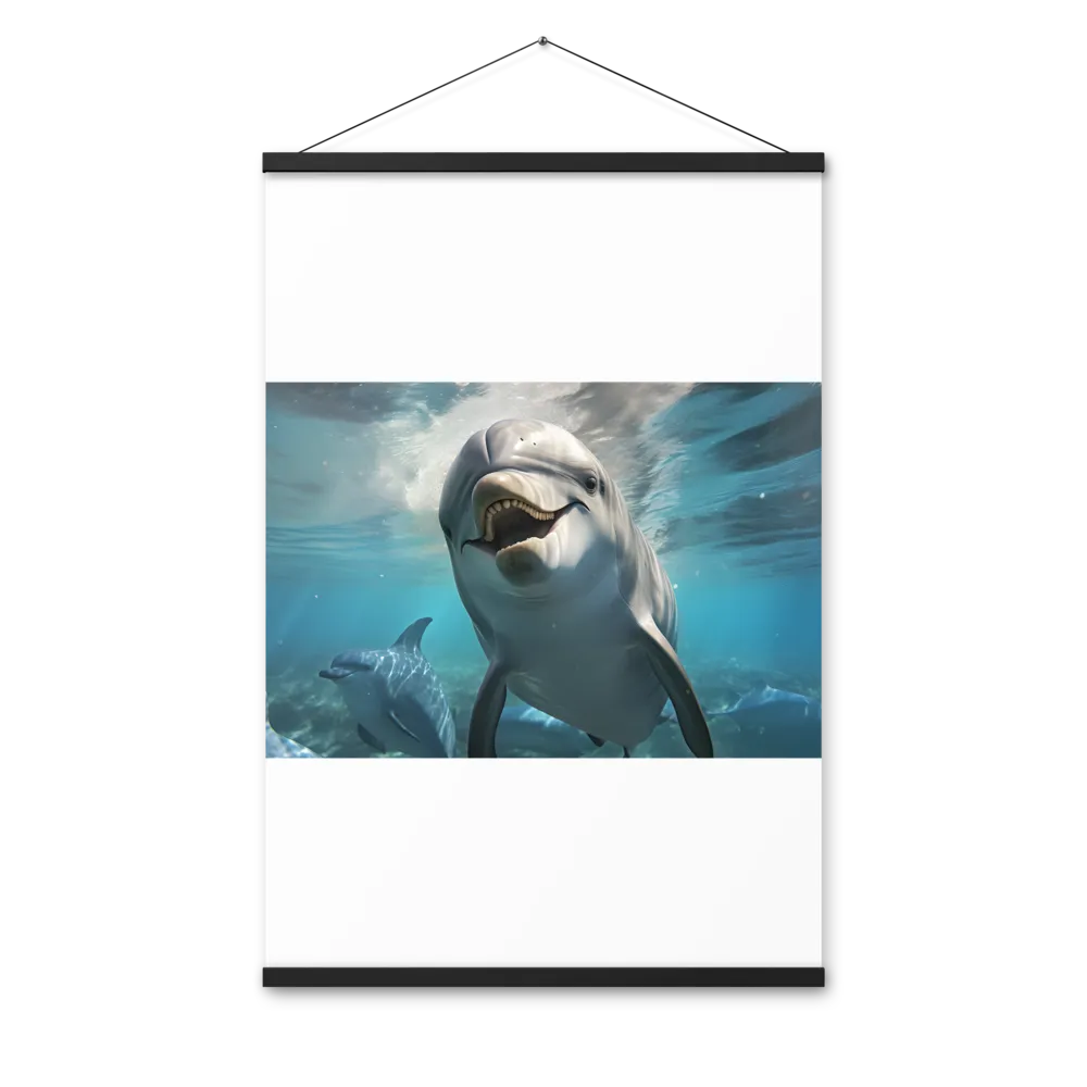 Beneath the Waves: A Dolphin's Dance | Poster With Black Wood Hanger | 24″×36″