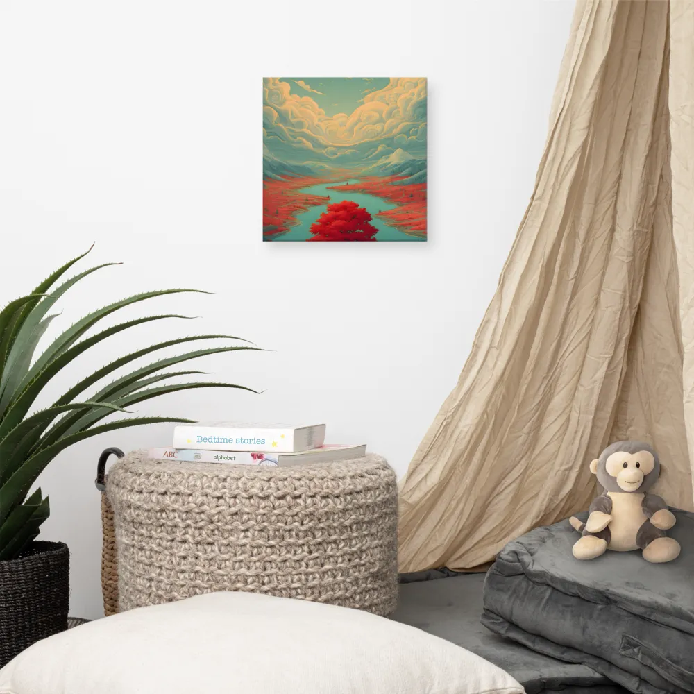 Red Tree by the Turquoise River 
 Canvas | 12″x 12″