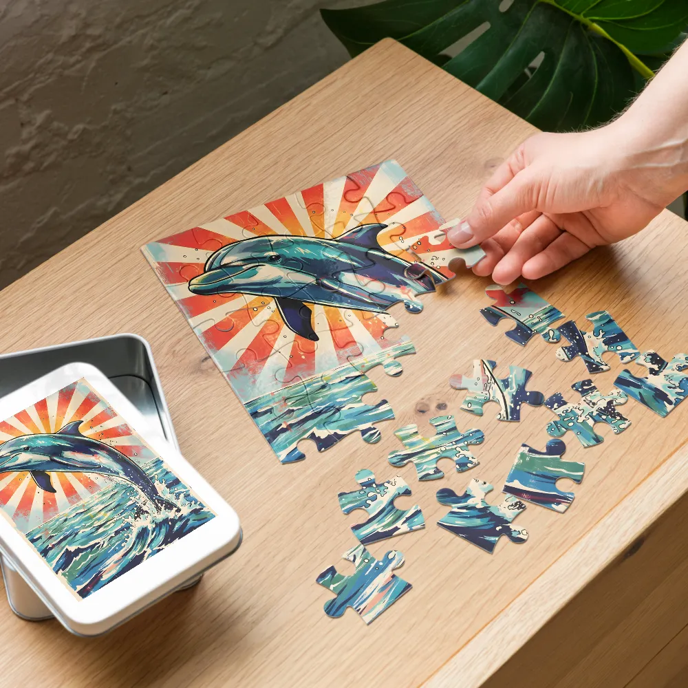 Sunburst Dolphin 
 Jigsaw Puzzle in Tin Box