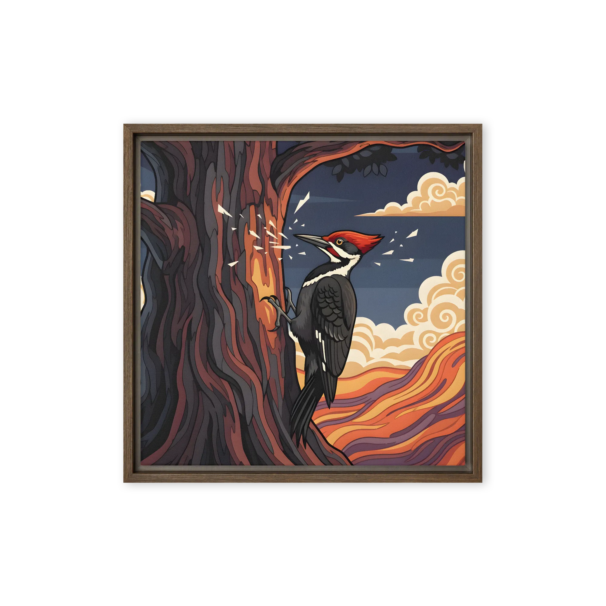 Woodpecker's Rhythmic Work 
 Canvas with Brown Frame