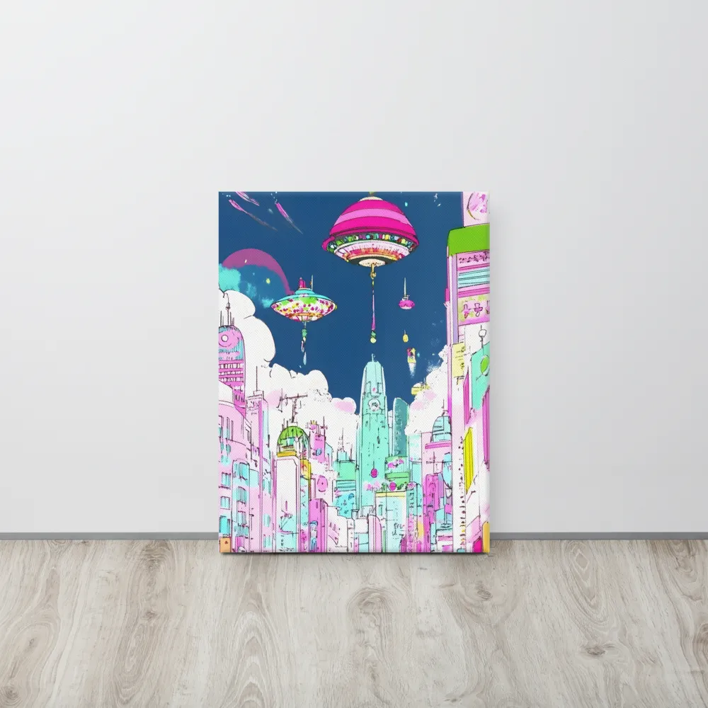 Futuristic Cityscape with Floating Structures | Canvas | 18″×24″