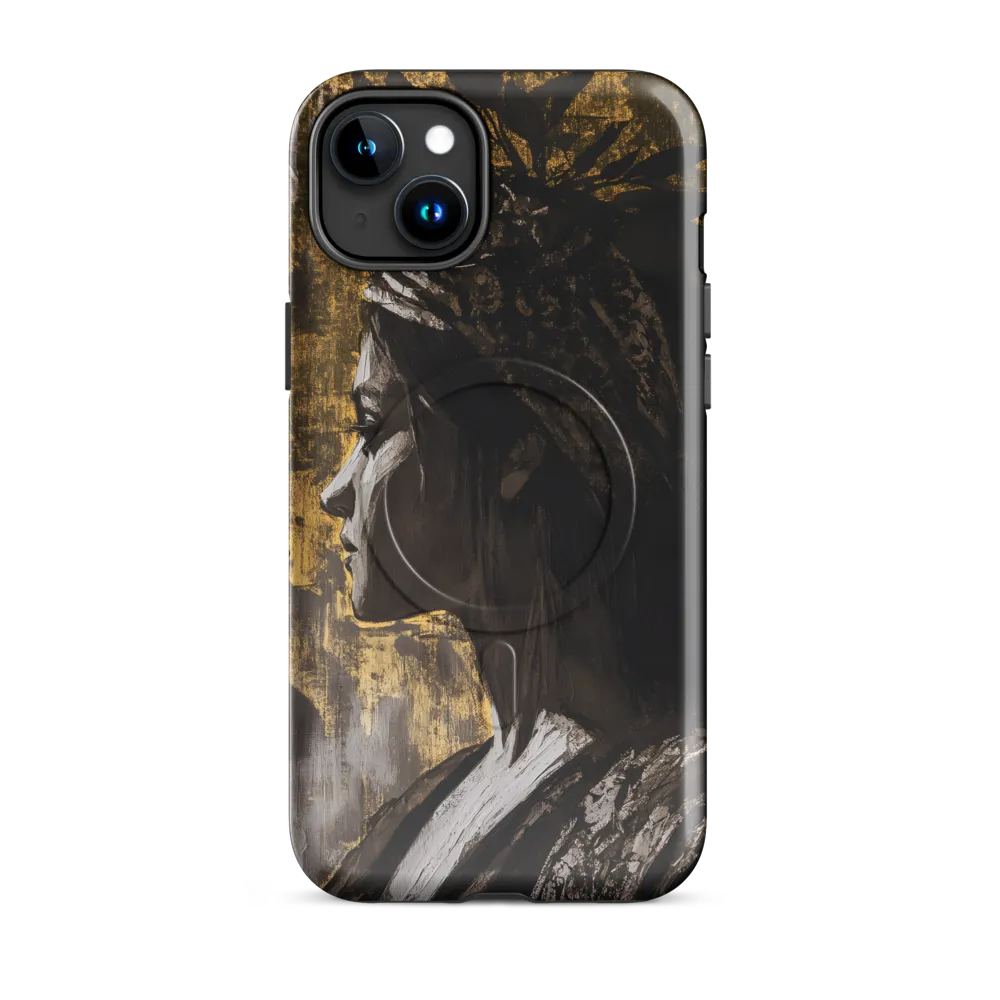 Golden Elegance: A Modern Profile Portrait | Phone Case |  15 Plus | MagSafe® Tough Case | Glossy