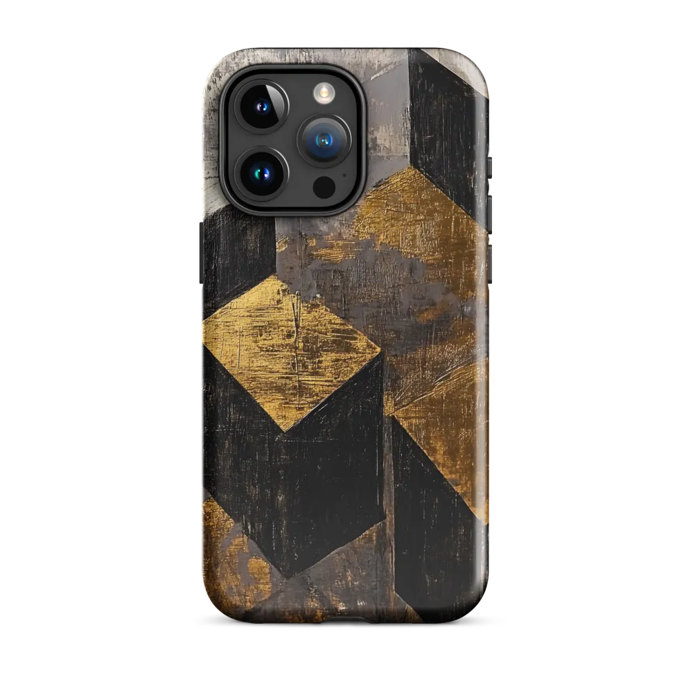 Geometric Harmony in Gold and Black | Phone Case |  15 Pro Max | Tough Case | Glossy