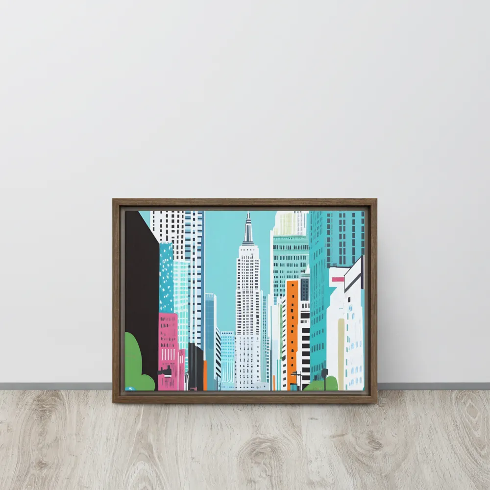 Urban Symphony: A Modern Cityscape | Canvas with Brown Frame | 12″×16″