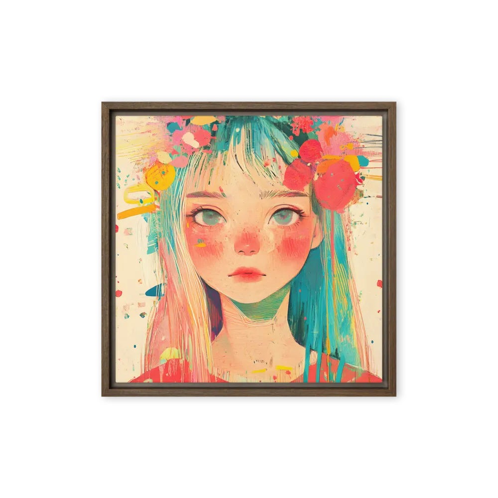 Whimsical Blossom | Canvas with Brown Frame | 16″×16″