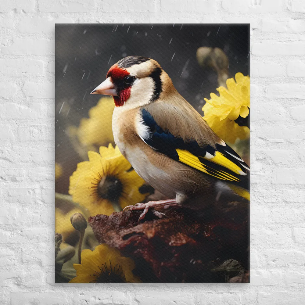 Harmony in Nature: A Goldfinch Amidst Blooms | Canvas | 30″×40″