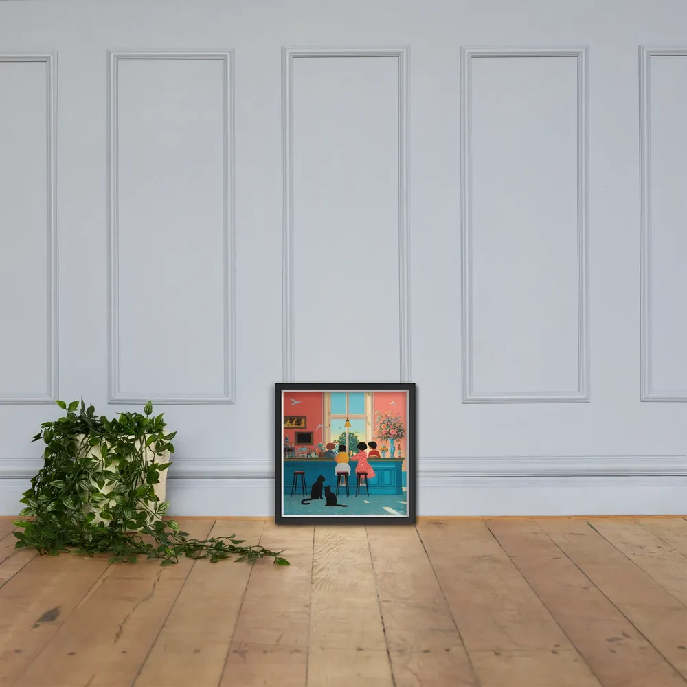 Sunlit Café Counter 
 Poster with Black Frame | 16″x 16″