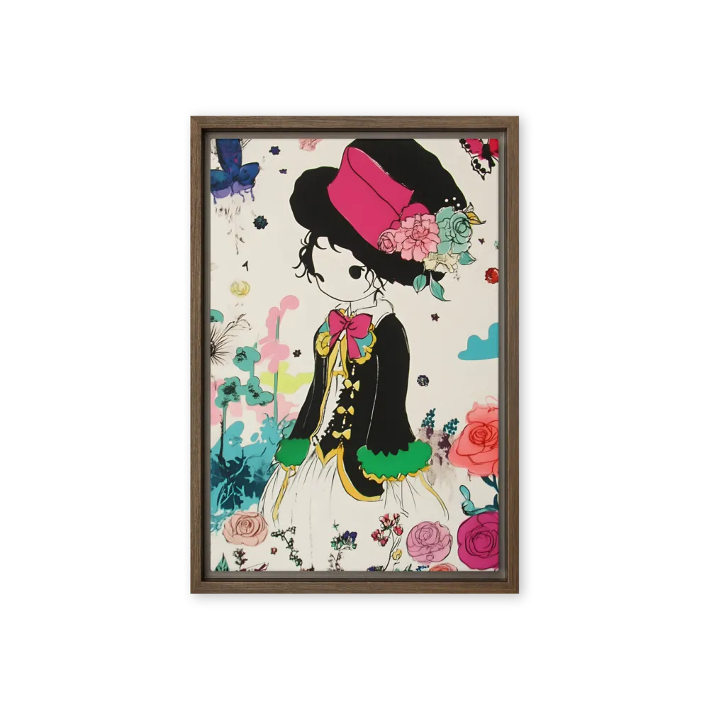 Whimsical Garden Reverie | Canvas with Brown Frame | 12″×18″