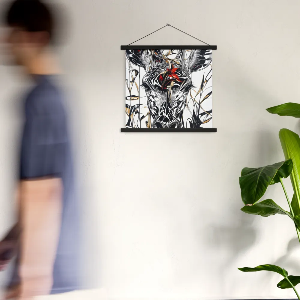 Floral Elegance: The Giraffe's Portrait | Poster With Black Wood Hanger | 18″×18″