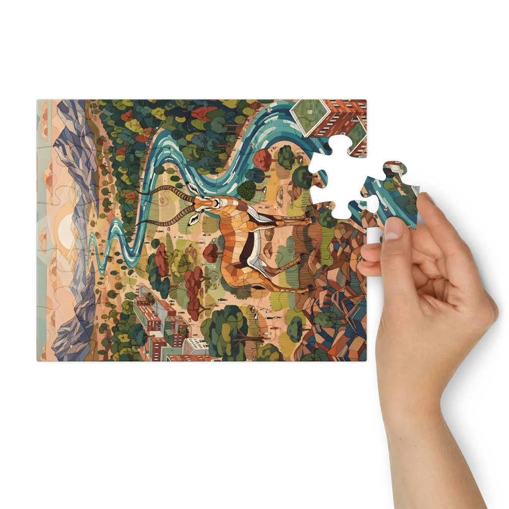 Antelope at the River 
 Jigsaw Puzzle in Tin Box