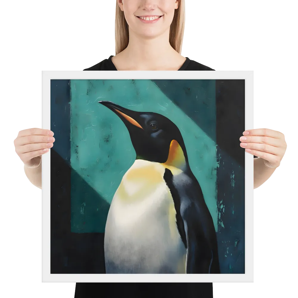 Regal Penguin 
 Poster with White Frame | 18″x 18″