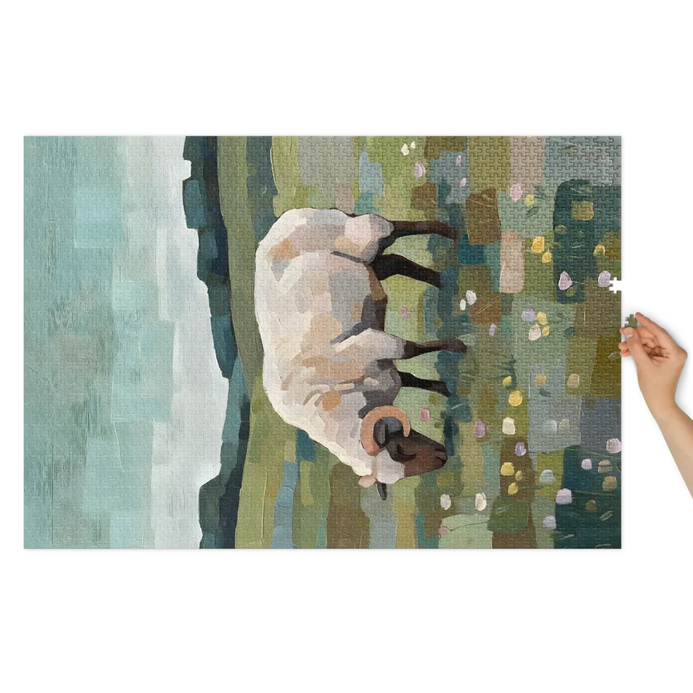 Grazing Ram Landscape 
 Jigsaw Puzzle in Tin Box