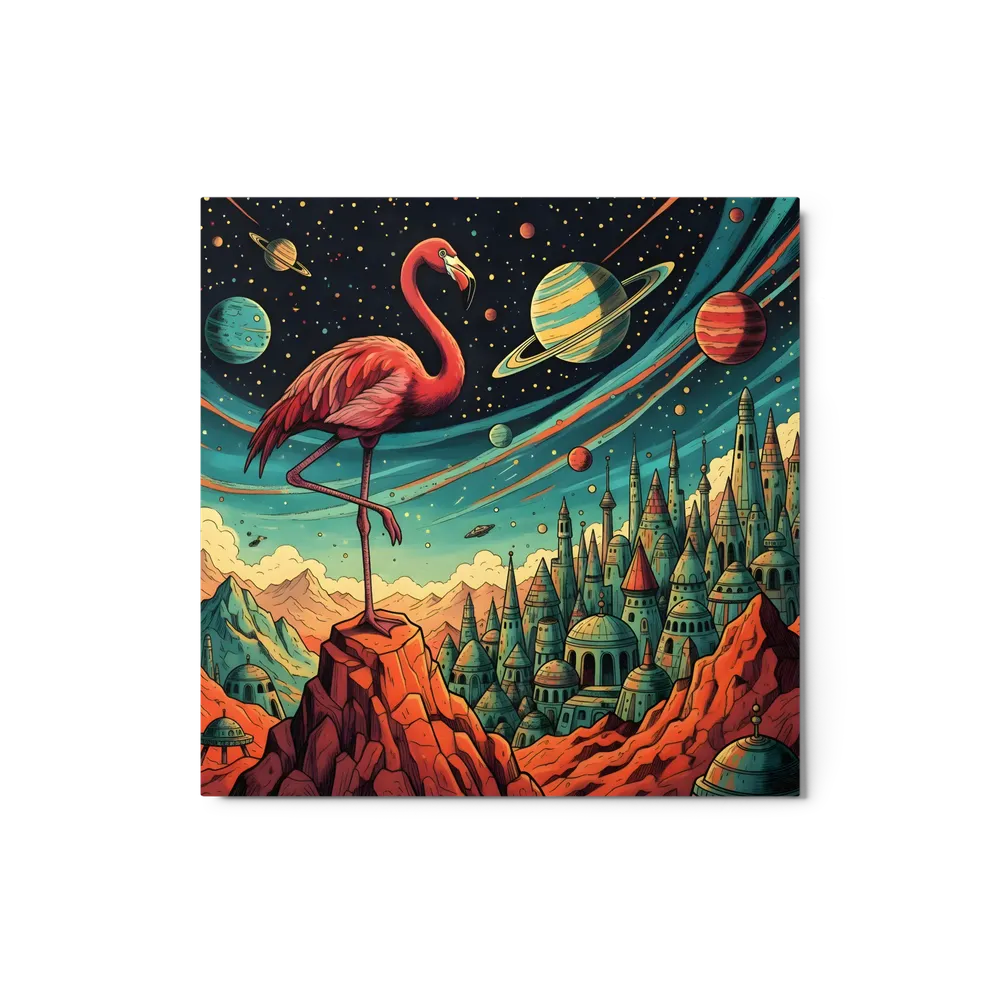Cosmic Flamingo 
 Metal Print | 12″x 12″