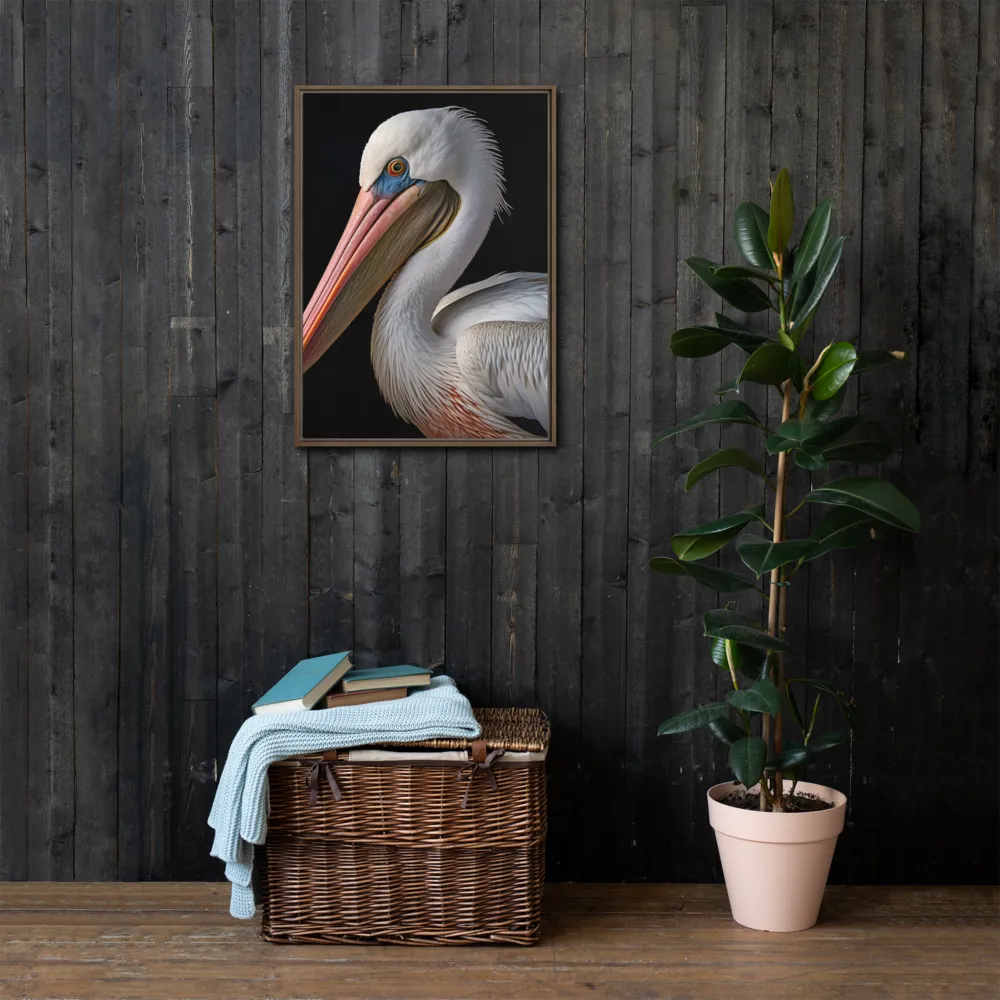 Elegance in White: The Pelican | Canvas with Brown Frame | 20″×28″