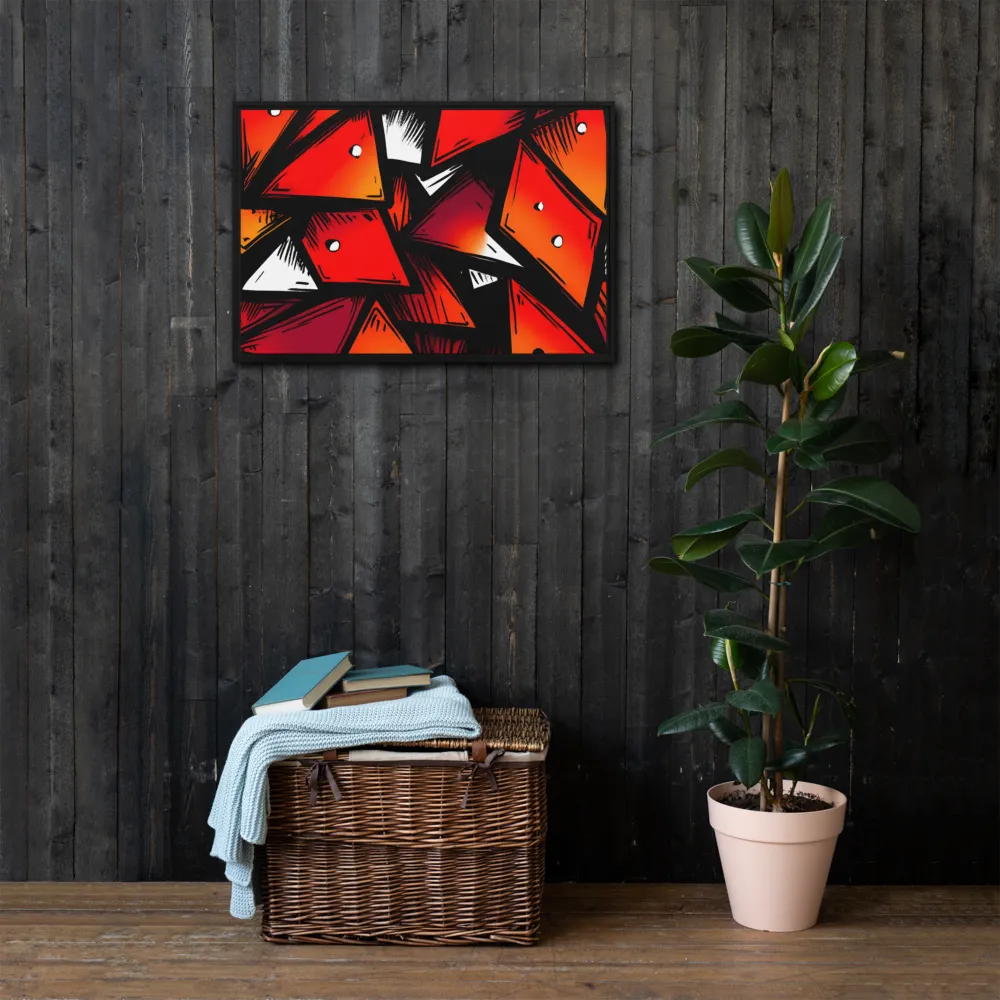 Dynamic Geometry of Red and Orange | Canvas with Black Frame | 20″×30″
