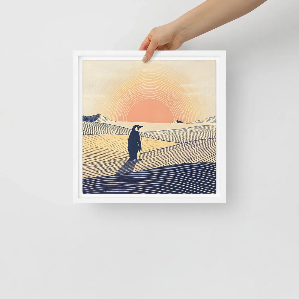 Penguin at Dusk 
 Canvas with White Frame | 12″x 12″