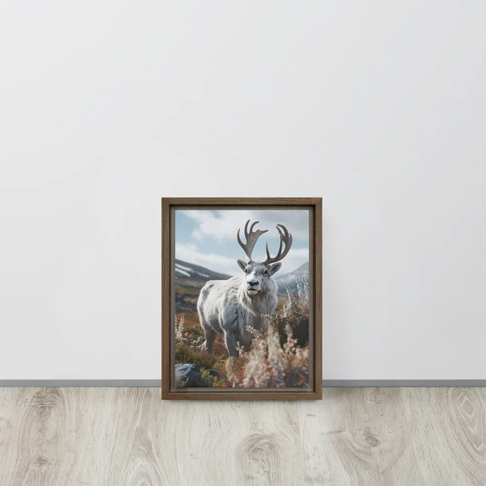 Majestic Harmony: The Reindeer in Nature | Canvas with Brown Frame | 9″×12″