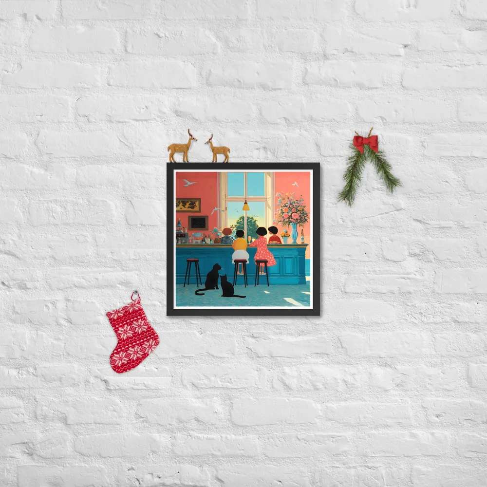 Sunlit Café Counter 
 Poster with Black Frame | 16″x 16″