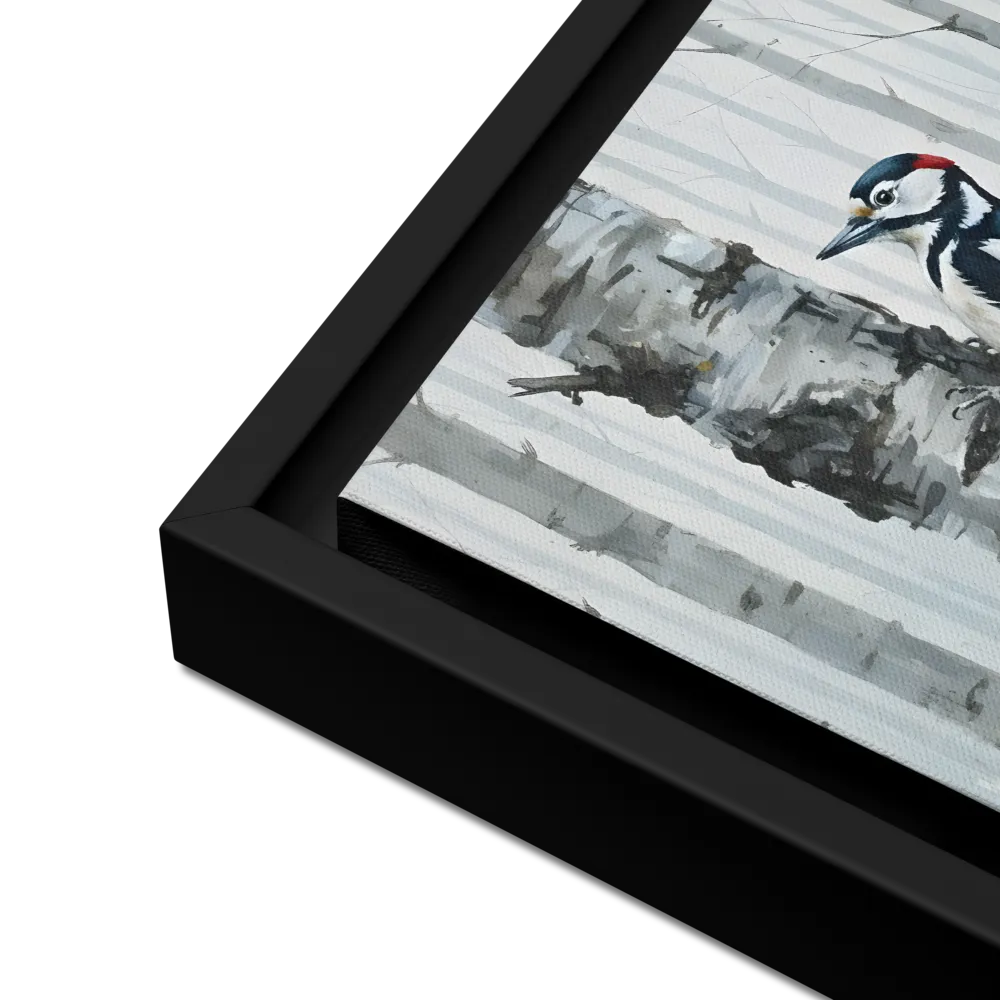 Woodpecker on Birch 
 Canvas with Black Frame | 12″x 12″